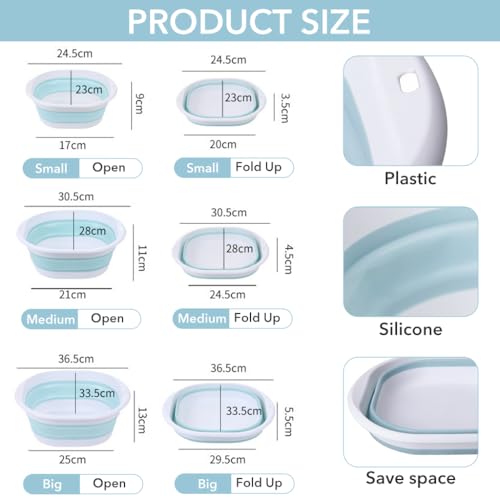HASTHIP® Silicone Collapsible Tub Bucket Set Portable Wash Basin for Handwash Outdoor Washing Foldable with Hanging Holes Sink for Fruit Vegetables 6PCS HASTHIP® Silicone Collapsible Tub Bucket Set Portable Wash Basin for Handwash Outdoor Washing Foldable with Hanging Holes Sink for Fruit Vegetables 6PCS